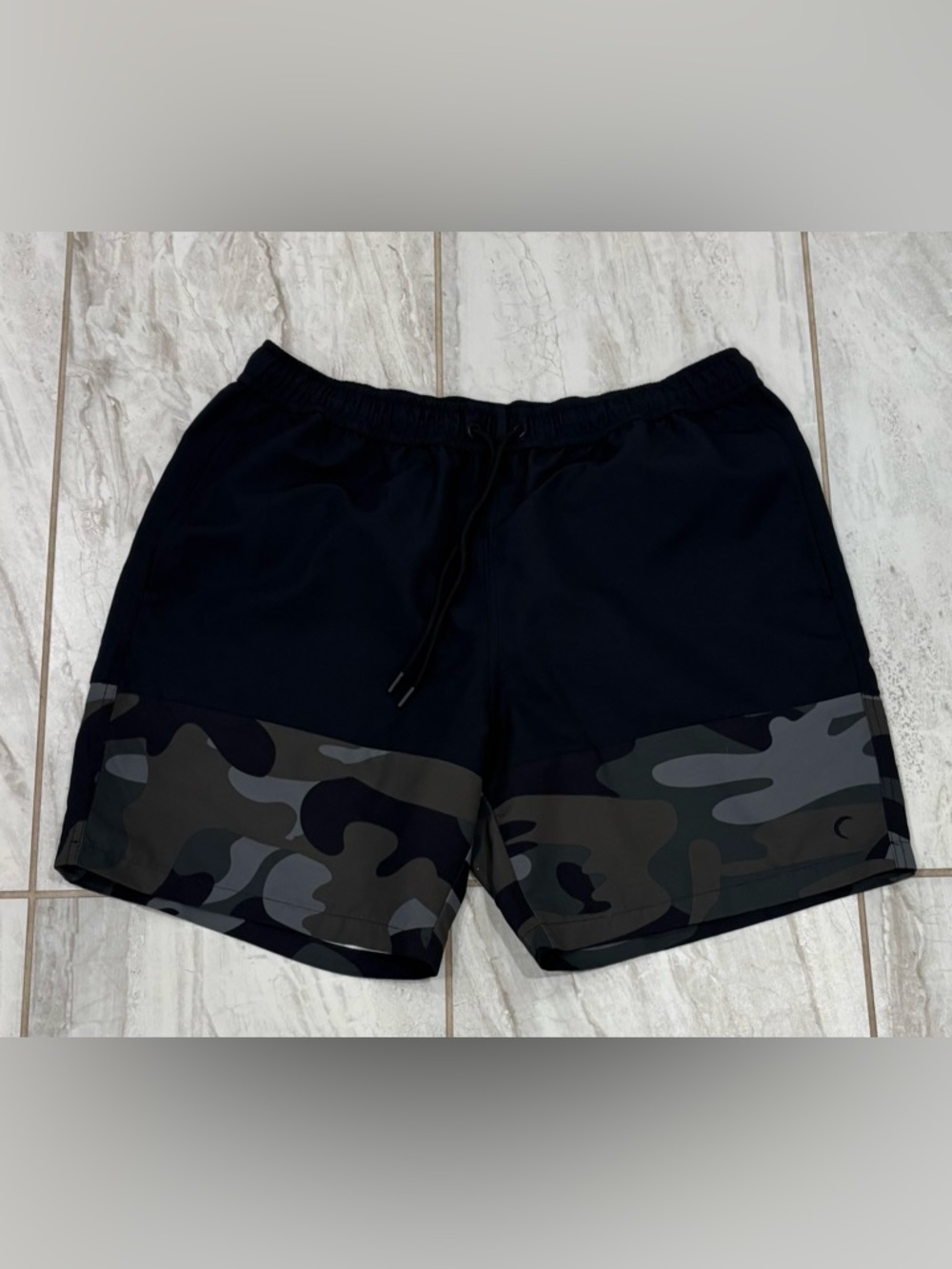 ZYIA Black Athletic Swim Shorts with Camouflage Waistband Accent